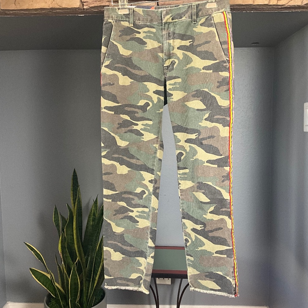 Sundry 90s Camo Raw Hem Pants Indie Grunge Rainbow Racing Stripe Green Brown 26